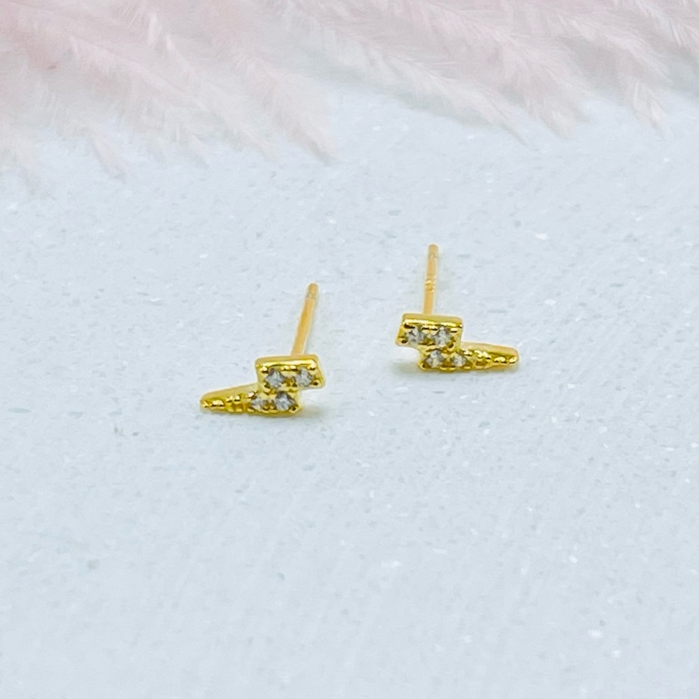 Tiny thunder bolt stu earrings, 925 sterling earrings, Small lightening stud